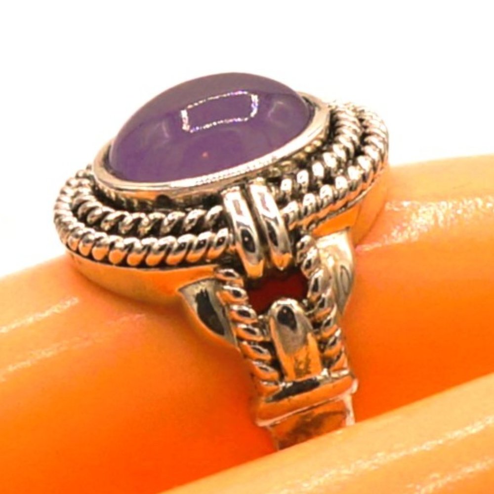 Vintage Estate Lavender Jade Silver Rope & Bracket Design Ring Size 7
